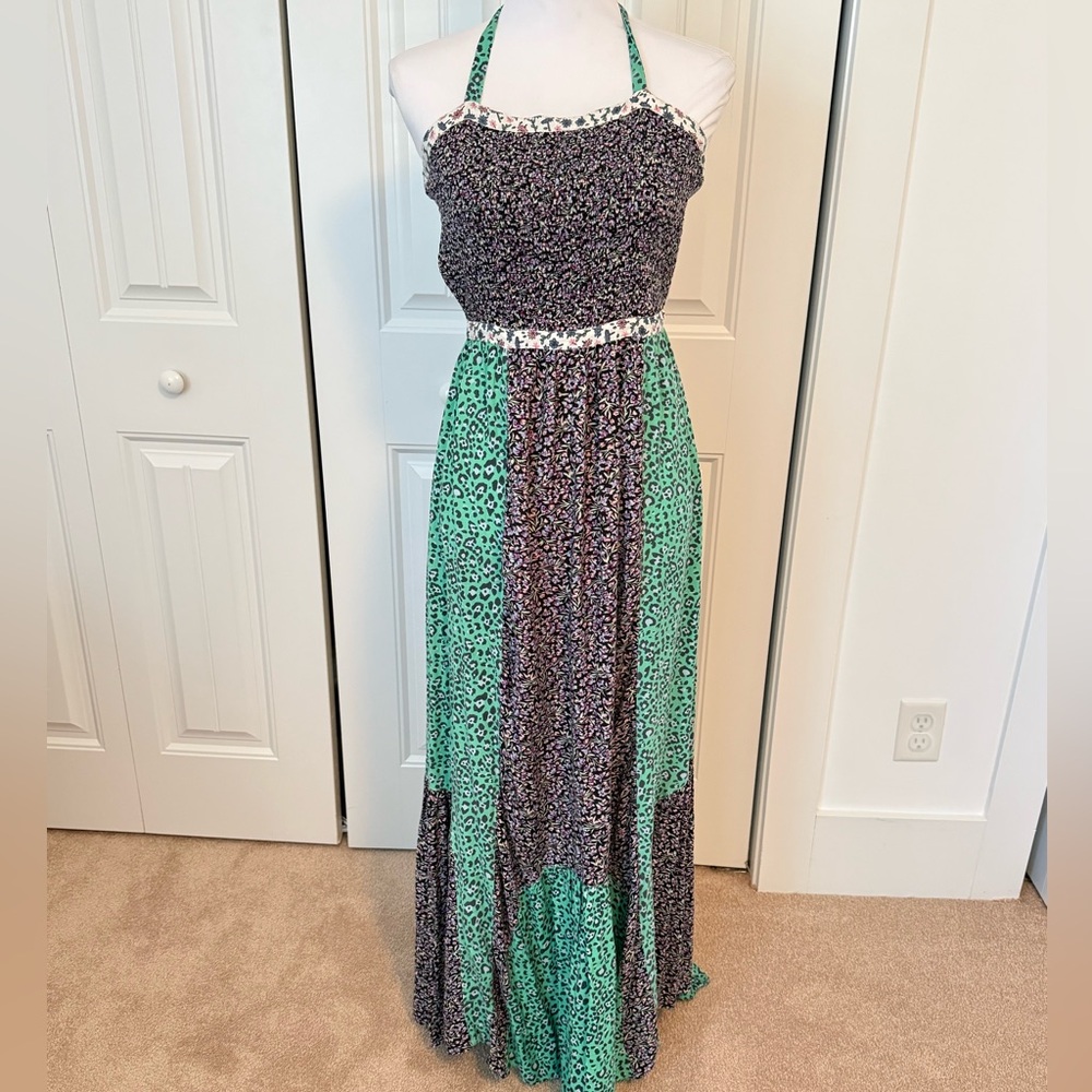 Urban Outfitters Green and Black Patterned Maxi Dress Size 4
